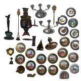 Mixed Vintage Decor Lot Samovar Candlesticks Brass