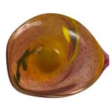 Vintage Studio Art Glass Freeform Bowl Amber Red