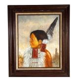 R. Barrett Native American Boy Portrait Painting