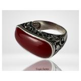 Sterling Silver Filigree Red Cabochon Ring