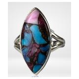 Sterling Pink Oyster Turquoise Marquise Ring
