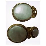 Chinese Qing Celadon Jade Bronze Belt Buckles