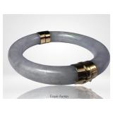 Vintage 10K Gold Jade Hinged Bangle Bracelet