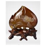 Qing Dynasty Chinese Agate Peach & Fish Carving