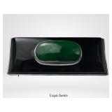 18K Gold Green Jade and Black Enamel Brooch