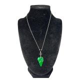 Apple Green Jade Pendant on 9K White Gold Necklace