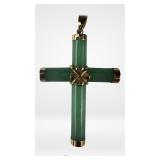 14K Gold Green Jade Cross Pendant