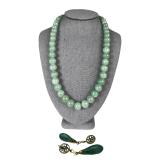 Vintage Jade Bead Necklace & Jade Drop Earrings