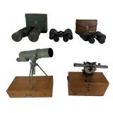 Vintage Spotting Scope,Transit Level & Binoculars