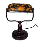 Tiffany-Style Art Nouveau Stained Banker's Lamp