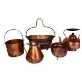 Antique Copper Kitchenware Kettle Cauldron Bucket