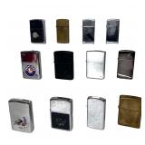 Assortment of 12 Vintage Zippo Pocket Lighters