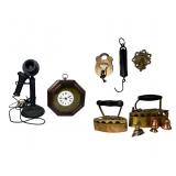 Antique Candlestick Telephone, Brass Sad Irons, Pa