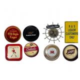 Vintage Breweriana Beer Trays, Clock & Liquor Sign