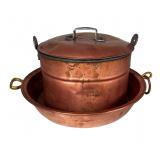 Antique Copper Preserving Pot & Perforated Basin