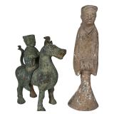 Chinese Han Dynasty Bronze Equestrian Horseman & L