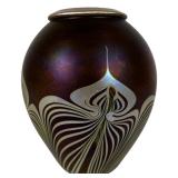 Phoenix Studio Peacock Feather Art Glass Urn Vase