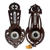 Antique German Carved Wood Wall Barometers, c1900