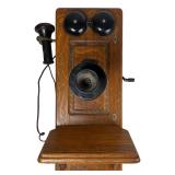 Antique Oak Hand Crank Wall Telephone / Phone