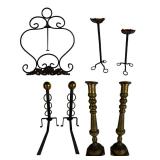 Altar Brass Candlesticks, Andirons, Wrought Iron E