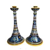 Deruta Italian Majolica Pottery Candlesticks