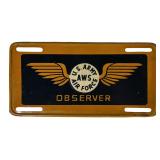 WWII U.S. Army AWS Observer License Plate