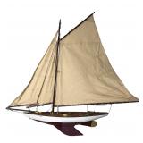 Vintage Large Wooden Pond Yacht Sailboat Model