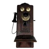 Antique Monarch Oak Wall Hand Crank Telephone