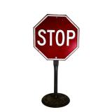 Vintage Stop Traffic Sign -Cast Iron Lollipop Base