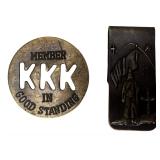 Vintage KKK Member Medallion & Money Clip