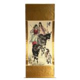 Huang Zhou Chinese Xinjiang Women & Donkeys Scroll
