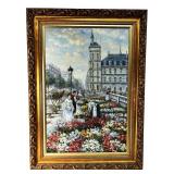 Large Impressionist Paris Flower Market Painting