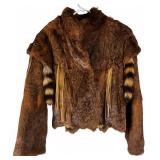 Dyed Rabbit Fur Jacket with Raccoon Tail Accents