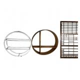 Antique Printer's Tray & Round Wood Wall Shelves