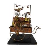 Curtis Jere MCM Mixed Metal Flower Cart Sculpture