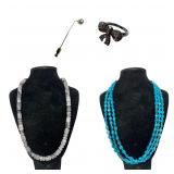 14K Gold Pearl Pin & Jay King Sterling Necklaces