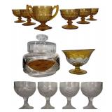 Vntg Amber & Clear Glass Dessert Ware Collection