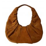 Staud Soft Moon Brown Suede Pleated Hobo Bag