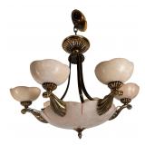 Neoclassical Brass & Alabaster 6-Light Chandelier