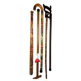 Vintage Folk Art Carved & Painted Walking Sticks