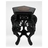 Chinese Carved Hardwood Marble Top Plant Stand