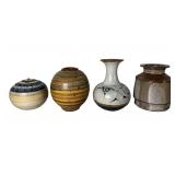 Four Studio Art Pottery Vases & Vessel- Signed