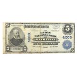 1902 US $5 BLUE SEAL NATIONAL CURRENCY NOTE