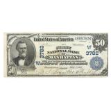 1902 US $50 BLUE SEAL NATIONAL CURRENCY NOTE