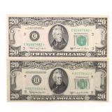 1950-D & 1988-A US $20 GREEN SEAL FEDERAL RESERVE