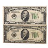 1928-B & 1934-A US $10 FEDERAL RESERVE NOTES