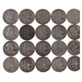 1951-1963 US SILVER FRANKLIN HALF DOLLARS - $10 FA