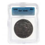 1928 US SILVER PEACE DOLLAR COIN ICG AU 55