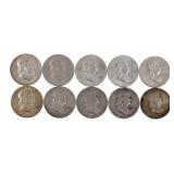 1951-1963 US SILVER FRANKLIN HALF DOLLARS - $5 FAC