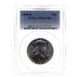 1958-D US FRANKLIN 50C SILVER COIN PCGS MS64FBL